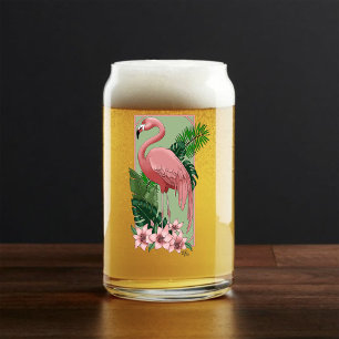 Verre Canette Flamant Rose Tropical Palme Verte Feuilles Lys