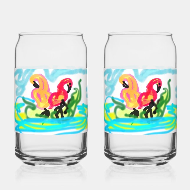 Verre Canette Flamants roses d'été adorables  (Recto)