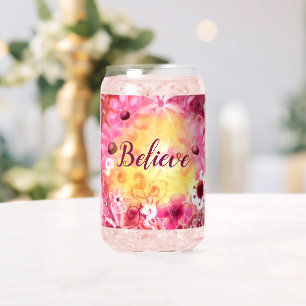 Verre Canette Fleur botanique fantaisiste Boho Art Believe