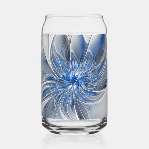 Verre Canette Fleur d'art fractal à l'aquarelle bleue grise abst
