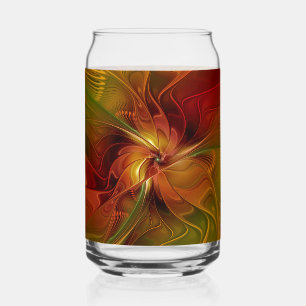 Verre Canette Fleur d'art fractal abstrait rouge orange marron v