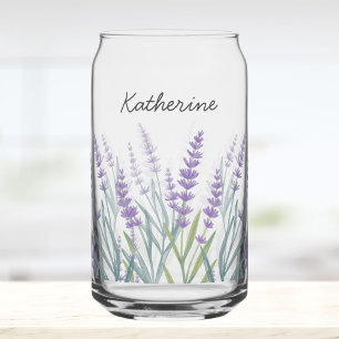 Verre Canette Fleur de lavande violette personnalisée aquarelle