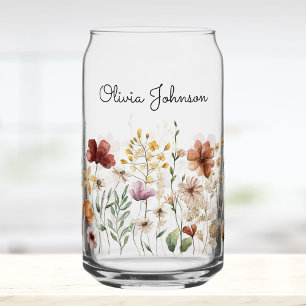 Verre Canette Fleur de Monogramme Aquarelle Jolies Fleurs 