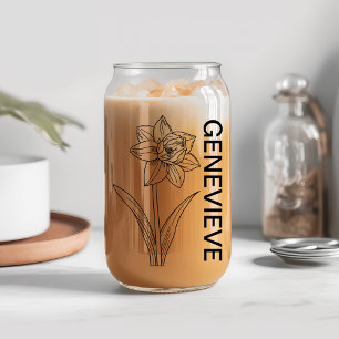 Verre Canette Fleur de naissance de mars Jonquil avec nom person