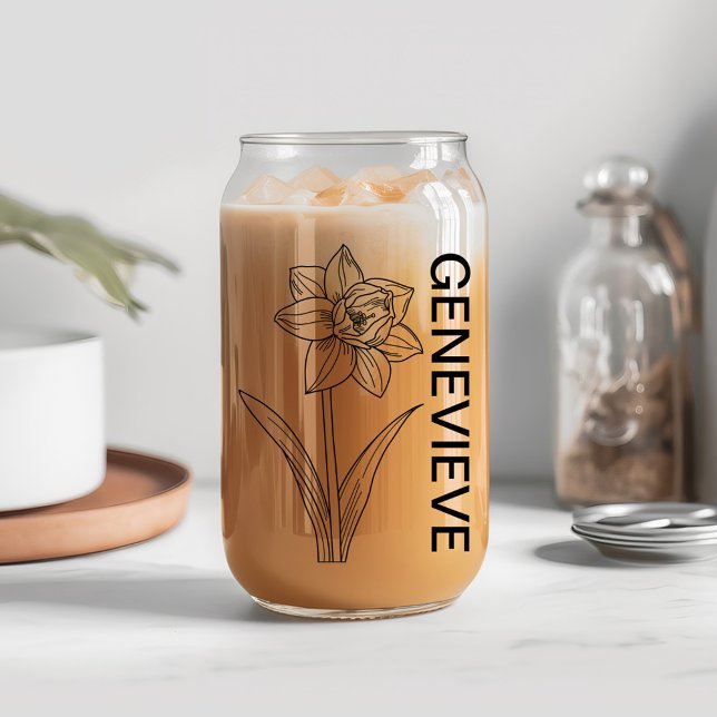 Verre Canette Fleur de naissance de mars Jonquil avec nom person (Créateur téléchargé)