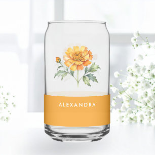 Verre Canette Fleur de souci orange aquarelle personnalisée