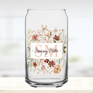 Verre Canette Fleur Florale Élégante Monogramme Aquarelle Automn