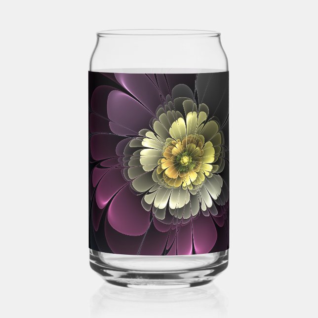 Verre Canette Fleur fractale grise de pourpre moderne abstraite (Recto)