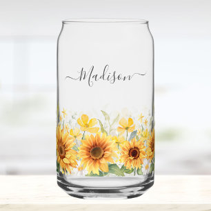 Verre Canette Fleur jaune de monogramme Tournesol floral botaniq