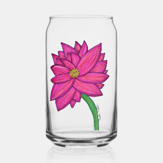 Verre Canette Fleur rose fuchsia avec sac fourre-tout à fond ble