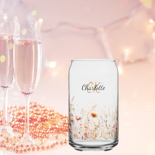 Verre Canette Fleur sauvage nom personnalisé script monogramme i