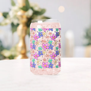 Verre Canette fleurs arc-en-ciel colorées lumineuses abeilles bo