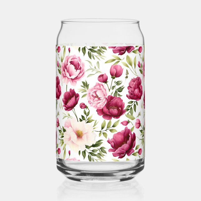 Verre Canette Fleurs Blissful Blooms Rose et Bourgogne Peonies (Recto)