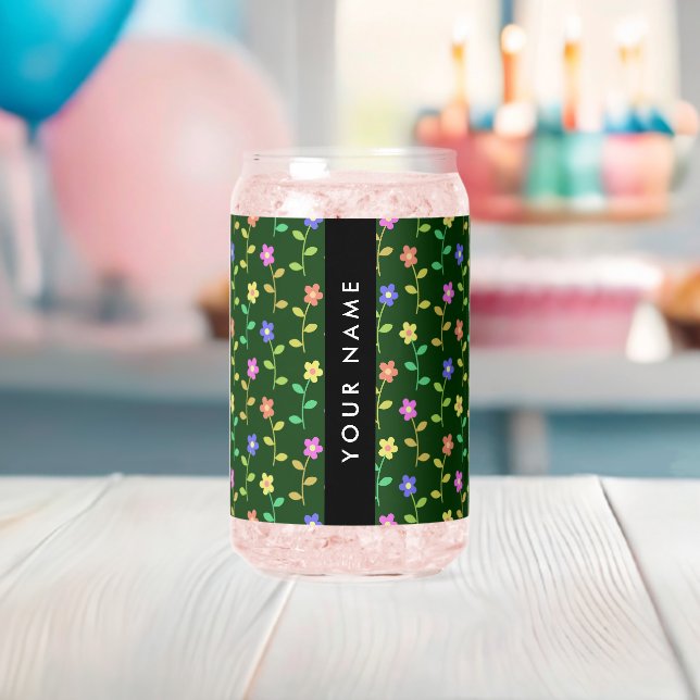 Verre Canette Fleurs Colorées, Fond Vert, Noir (Insitu (Baby Shower))