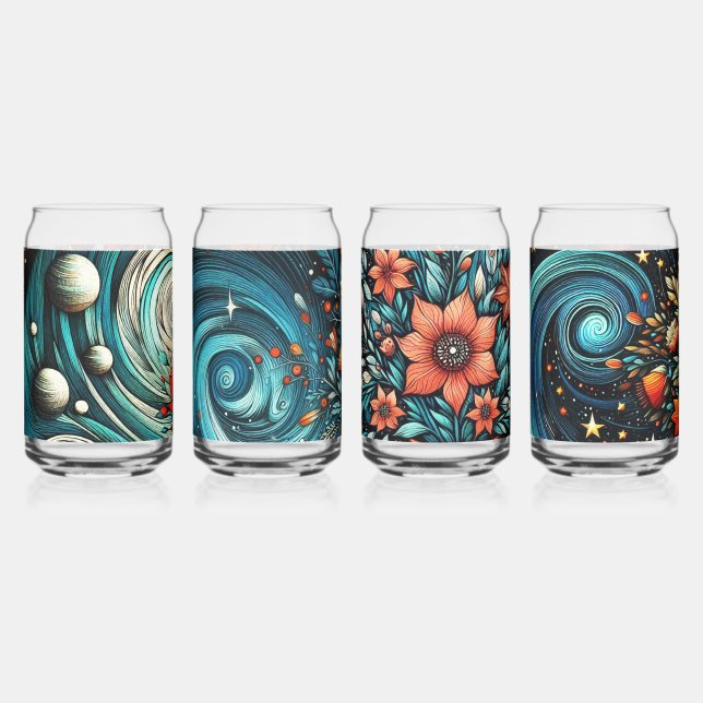 Verre Canette Fleurs D'Art Contemporain Dans L'Espace (Recto)