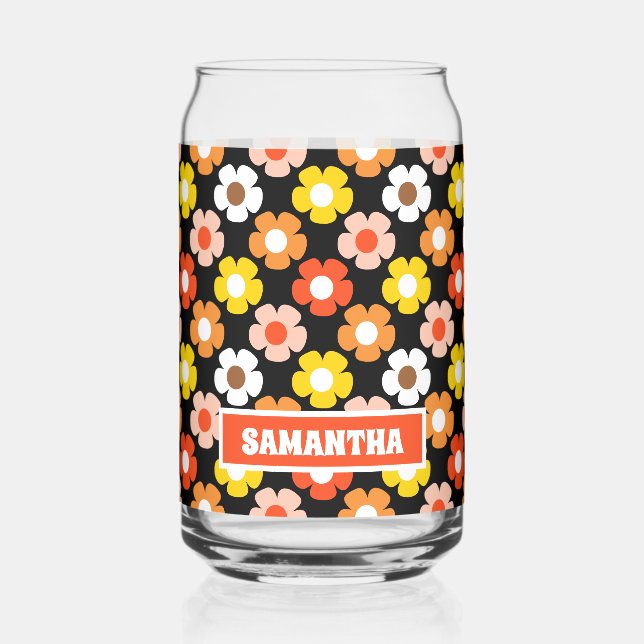 Verre Canette Fleurs d'automne rétro Motif Noir (Gauche)