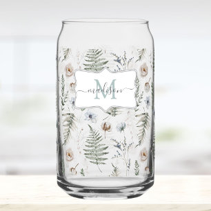 Verre Canette Fleurs de monogramme et feuilles de fougère floral