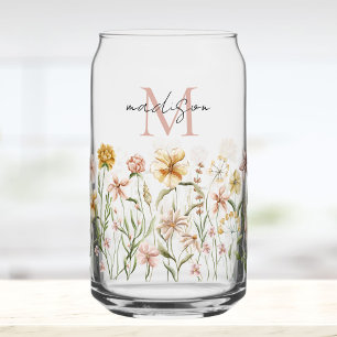 Verre Canette Fleurs de prairie sauvage à aquarelle monogrammée
