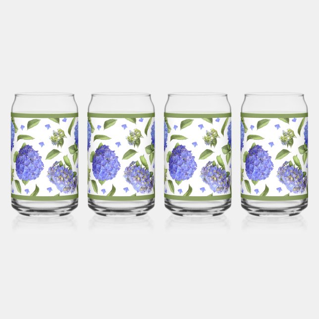 Verre Canette Fleurs d'Hydrangea Bleues Art Botanique (Droite)