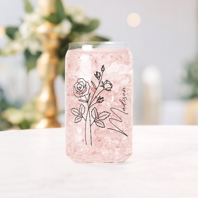 Verre Canette Fleurs du mois de naissance Juin Rose Bridesmaid C (Insitu (Mariage))