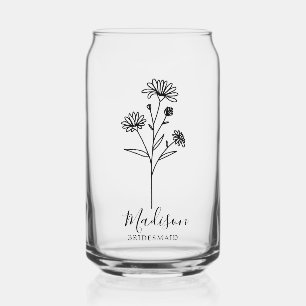 Verre Canette Fleurs du mois de naissance Septembre Aster Brides