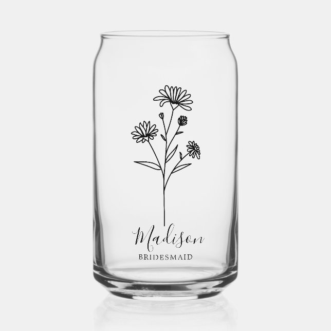Verre Canette Fleurs du mois de naissance Septembre Aster Brides (Recto)