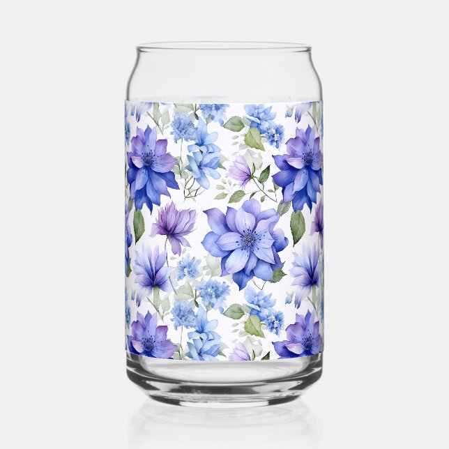 Verre Canette Fleurs Ethérées Bleues Violettes (Recto)