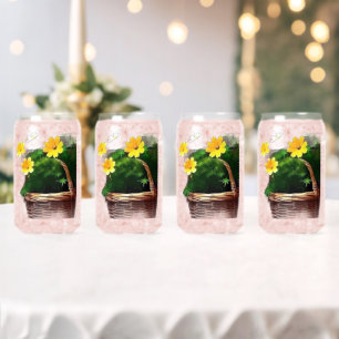 Verre Canette Fleurs jaunes dans un panier – Autocollant floral