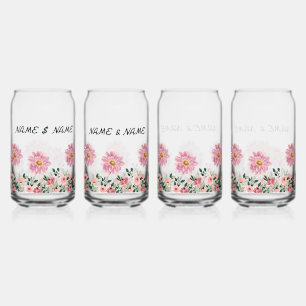 Verre Canette Fleurs roses