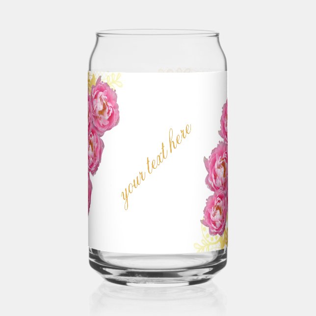 Verre Canette fleurs roses dans un cadre doré  modifiable  (Gauche)