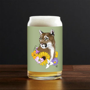 Verre Canette Fleurs sauvages Couguar Lion de montagne Puma