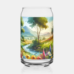 Verre Canette Fleurs sauvages et ruisseau dans la vallée printan