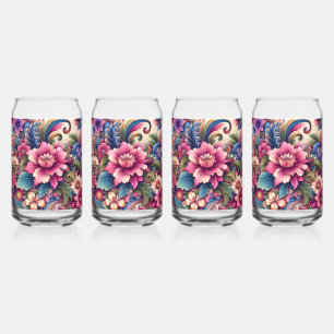 Verre Canette Fleurs sauvages roses
