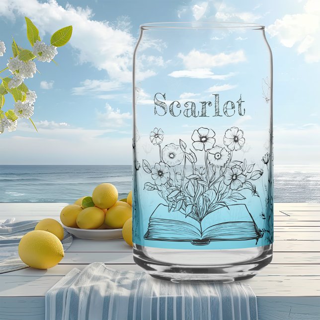 Verre Canette Fleurs sauvages turquoise et papillons (Créateur téléchargé)