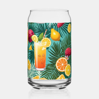 Verre Canette fleurs tropicales, fruits colorés Boissons Set
