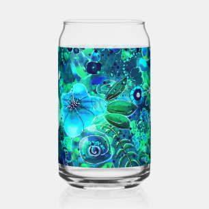 Verre Canette Floral Abstrait Motif bleu vert Turquoise Fleurs