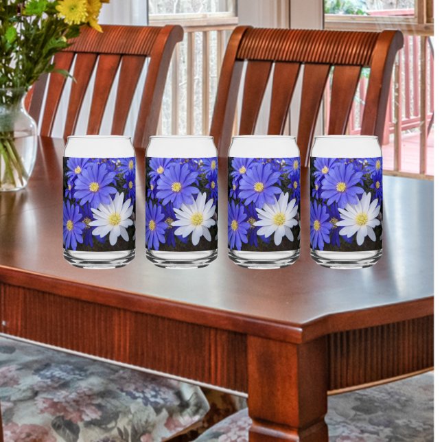 Verre Canette Floral d'anémones bleues et blanches (In Situ)