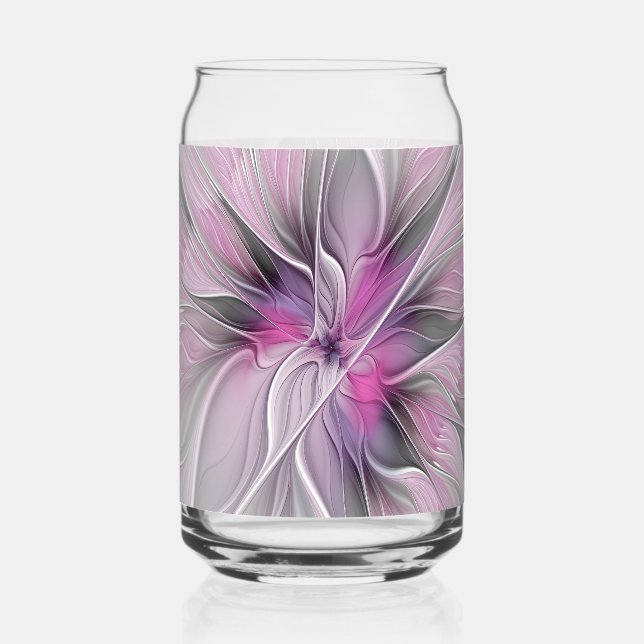 Verre Canette Floral Fractal Modern Abstract Flower Pink Gray (Recto)