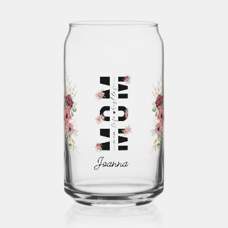 Verre Canette Floral Maman - Pink and Cream Personalized Libby