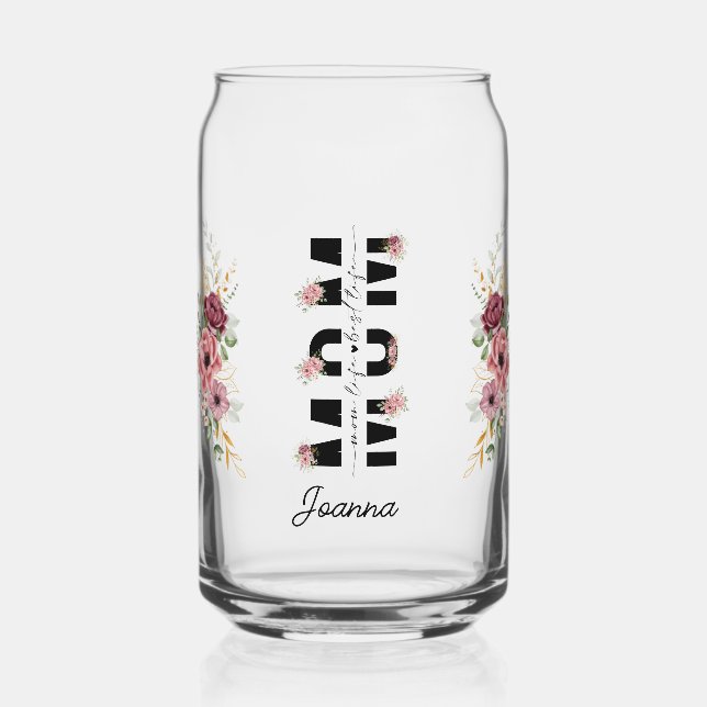 Verre Canette Floral Maman - Pink and Cream Personalized Libby (Recto)
