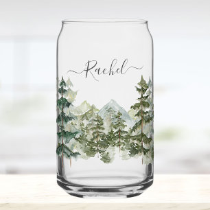 Verre Canette Forêt de pins aquarelle monogrammée Montagne Esthé