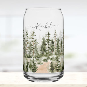 Verre Canette Forêt verte aquarelle rustique personnalisée