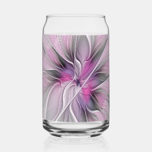 Verre Canette Fractal Floral Moderne Abstrait Fleur Rose Gris