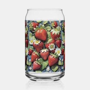 Verre Canette Fraises fraîchement cueillies et fleurs blanches