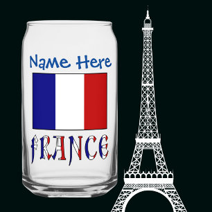Verre Canette France et Drapeau Français Personnalisation Bleue