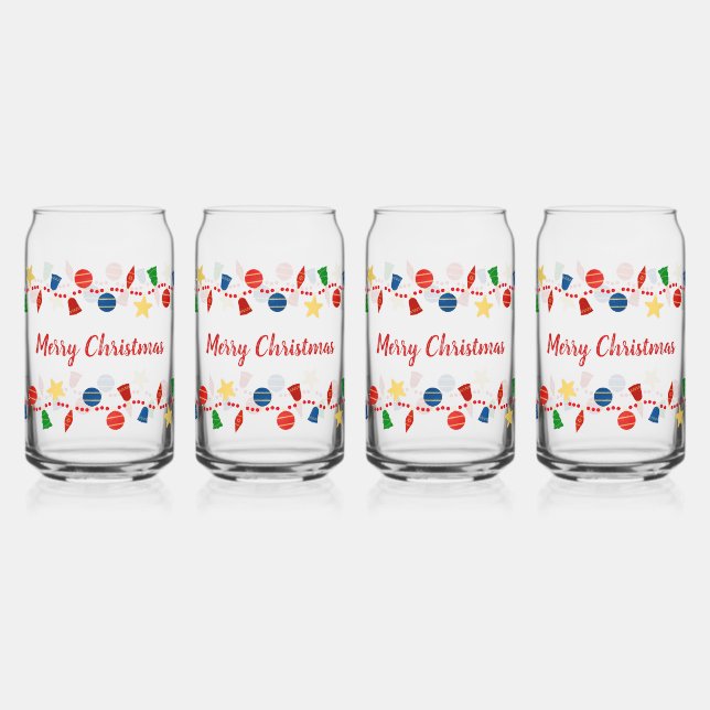 Verre Canette Garlande perlée avec ornements de Noël rétro (Recto)