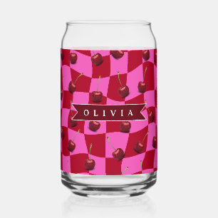 Verre Canette Gingham Cerise Personnalisé Rétro Nom Personnalisé