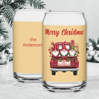 Verre Canette Gnomes Joyeux Noël Camion Rouge Enveloppé de Coule