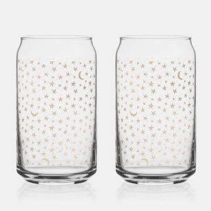 Verre Canette Gold Moon et Stars Night Sky