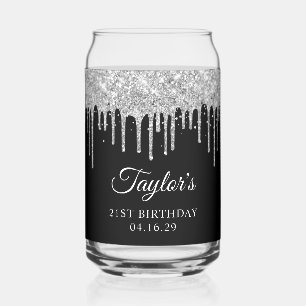 Verre Canette Gouttes de paillettes argentées 21e anniversaire n
